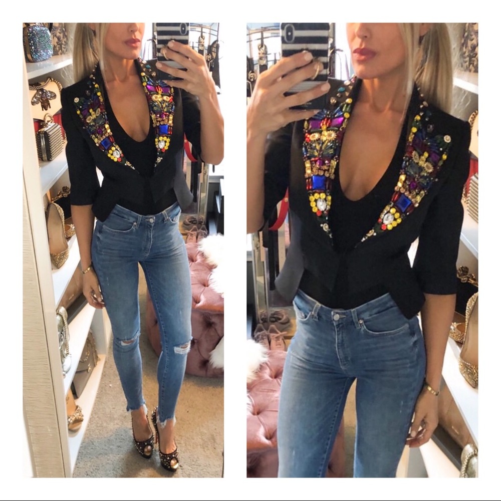 Dolce & Gabbana Black Crystal Embellished Blazer
